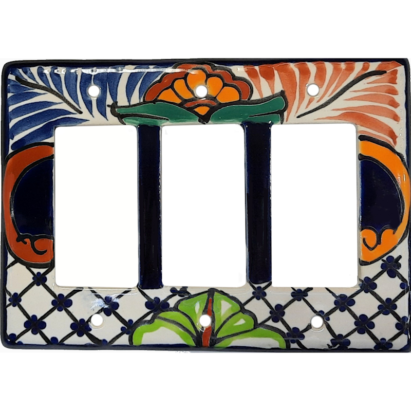 TalaMex Mantel Triple GFI/Rocker Mexican Talavera Ceramic Switch Plate