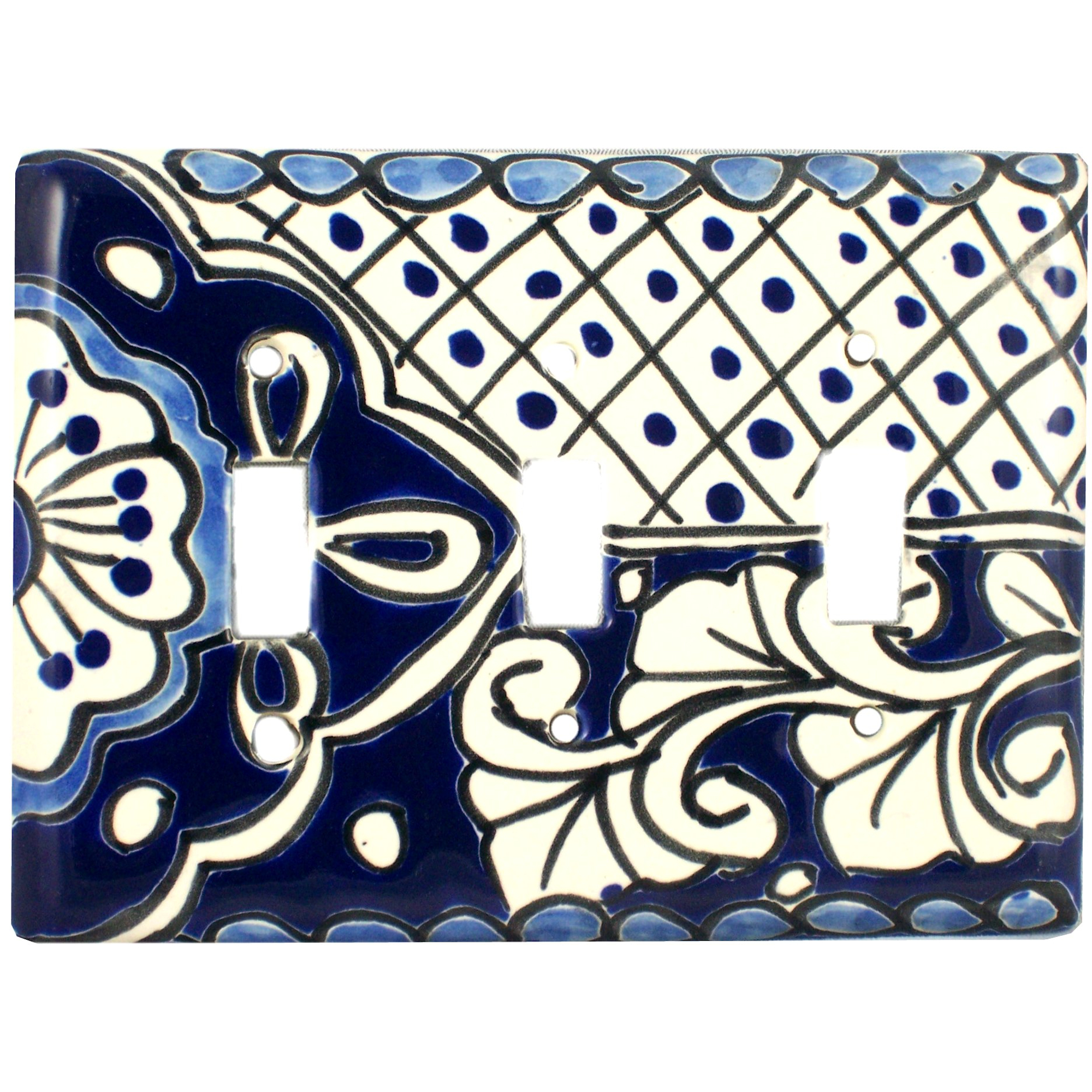 TalaMex Traditional Triple Toggle Mexican Talavera Ceramic Switch Plate