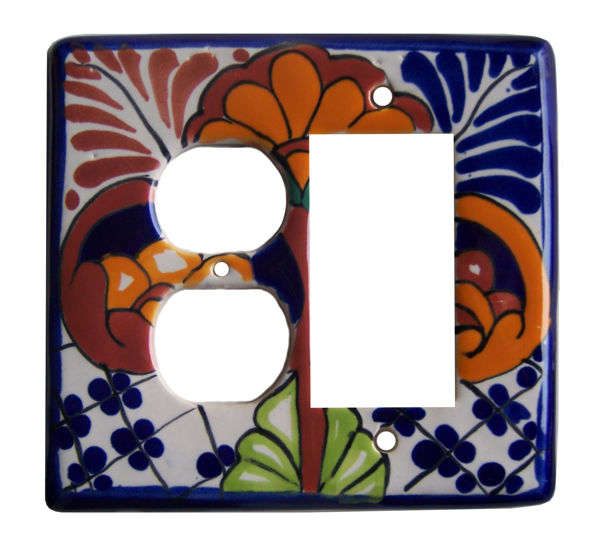 TalaMex Mantel GFI/Rocker-Outlet Mexican Talavera Ceramic Switch Plate