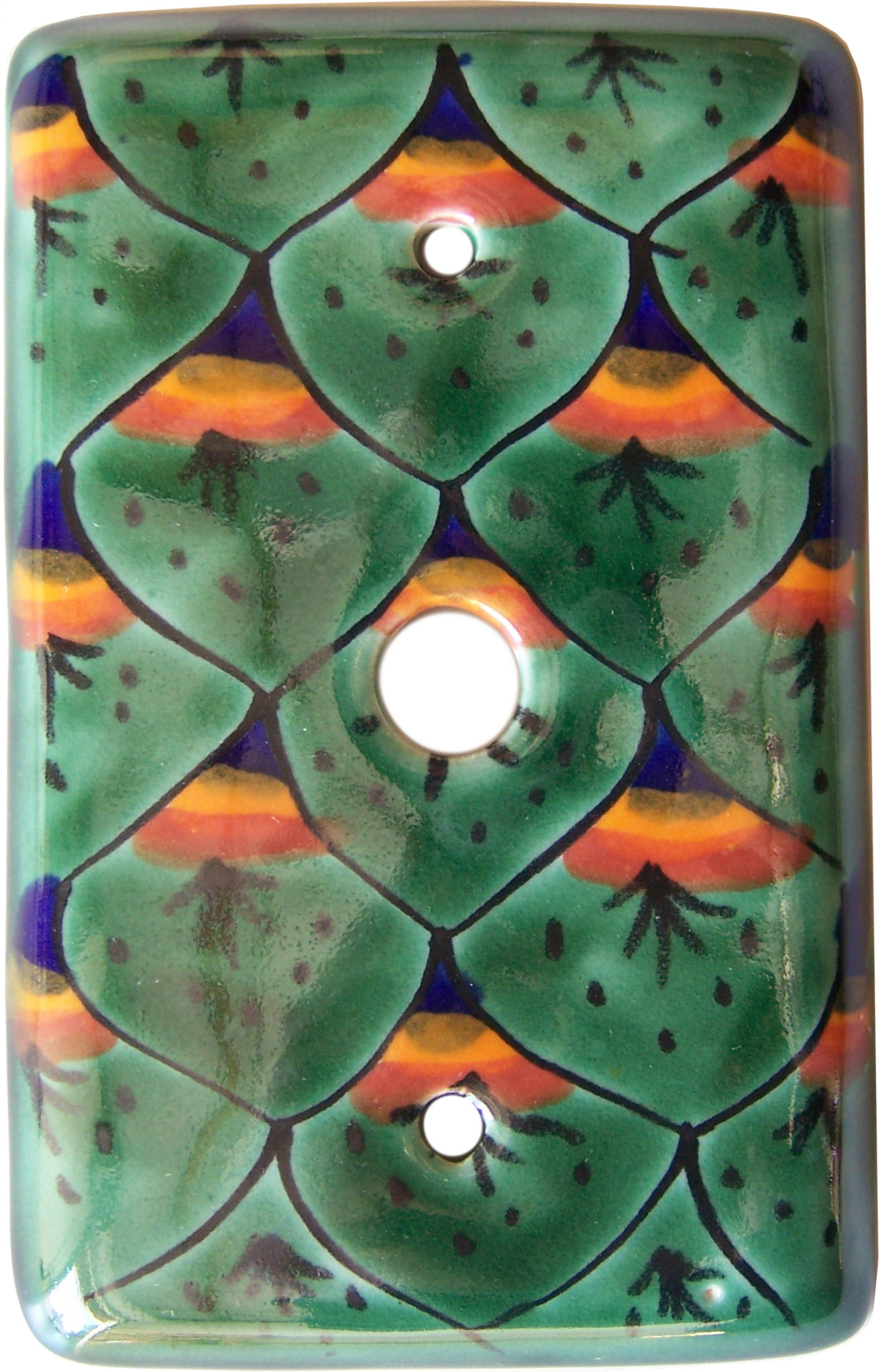 TalaMex Green Peacock TV Cable Cable Mexican Talavera Ceramic Switch Plate