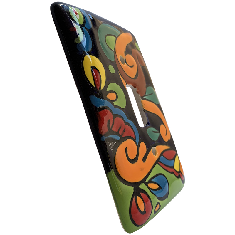 TalaMex Rainbow Single Toggle Mexican Talavera Ceramic Switch Plate Close-Up