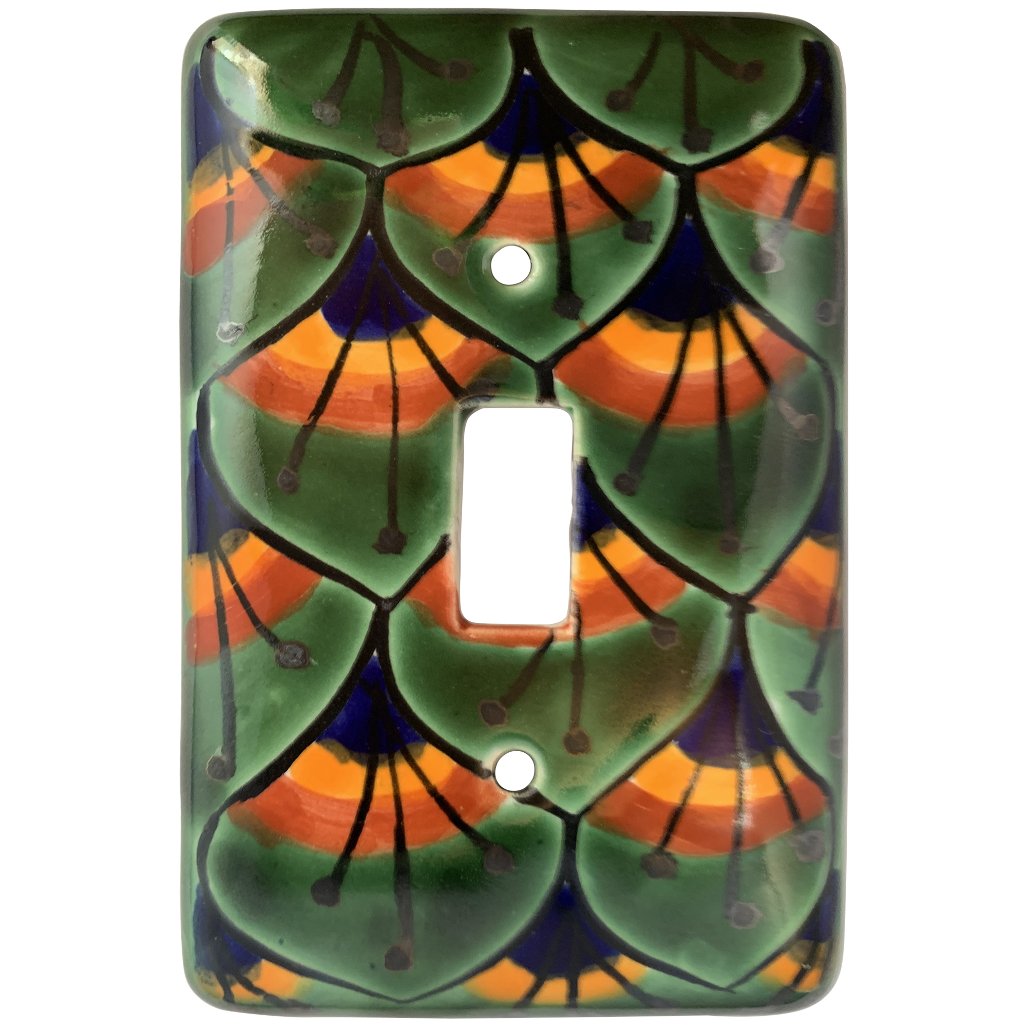 TalaMex Green Peacock Single Toggle Mexican Talavera Ceramic Switch Plate