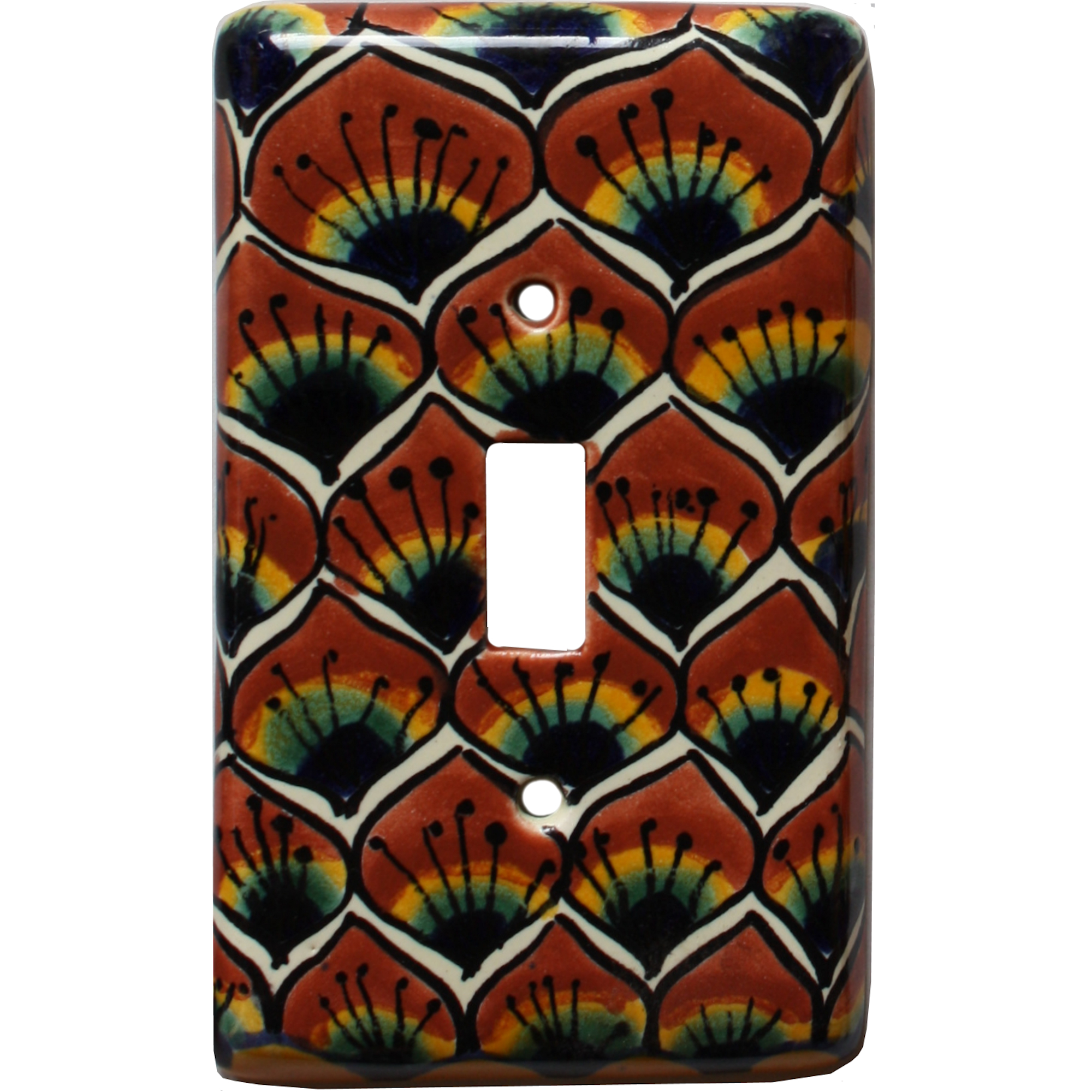 TalaMex Brown Peacock Single Toggle Mexican Talavera Ceramic Switch Plate