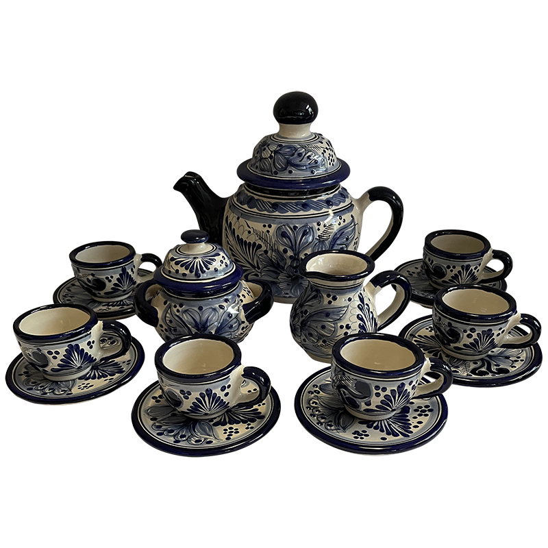 TalaMex Cholula Handmade Traditional Mexican Talavera Ceramic Tea Serving Set Close-Up