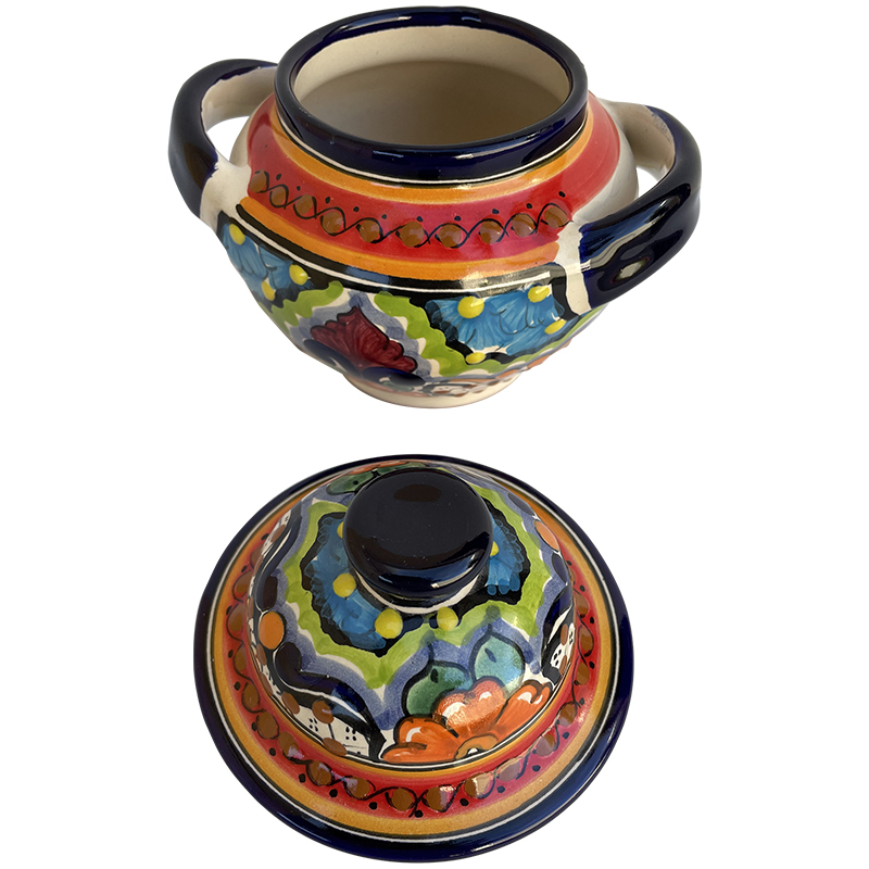 TalaMex Cuautla Handmade Multicolor Mexican Talavera Sugar Jar Close-Up