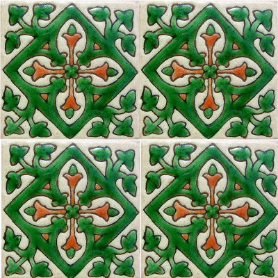 Green Verona Alhambra Talavera Mexican Tile Close-Up