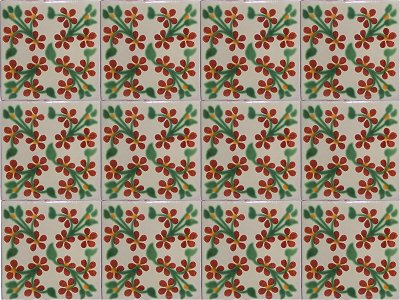 Red Violets Talavera Mexican Tile Close-Up