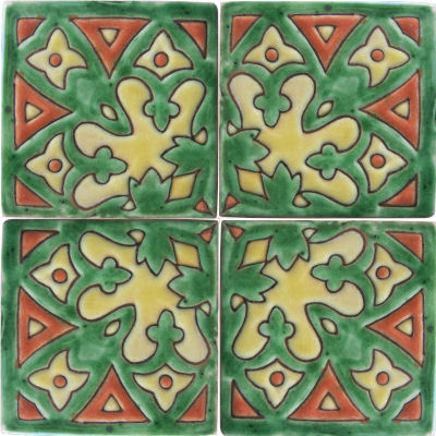 Alhambra Green Corner Talavera Mexican Tile Close-Up