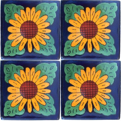 TalaMex Sunflower Talavera Mexican Tile II Close-Up