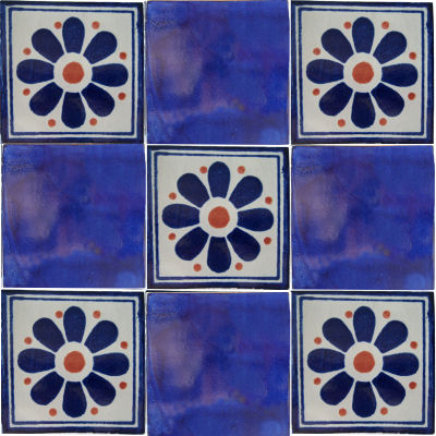 Blue Daisy Talavera Mexican Tile Close-Up