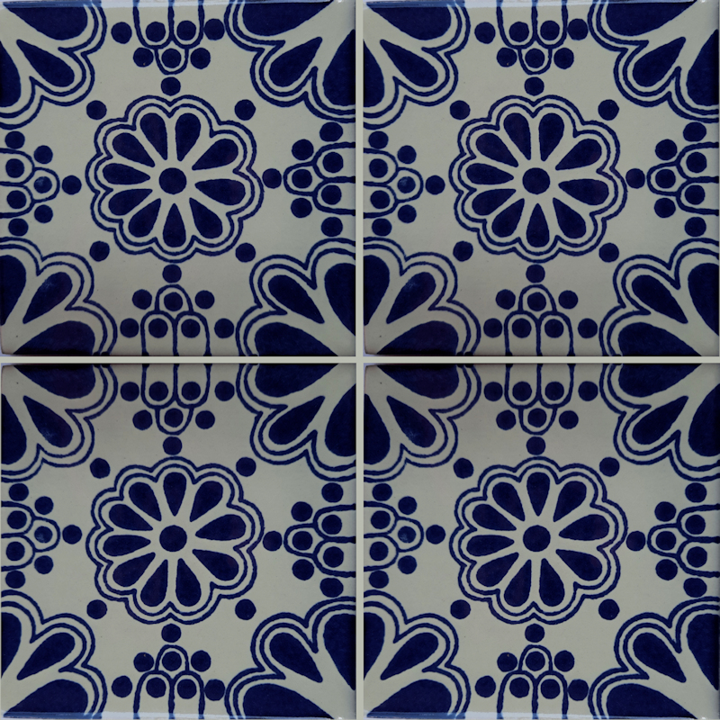 TalaMex Blue Bouquet Talavera Mexican Tile Details