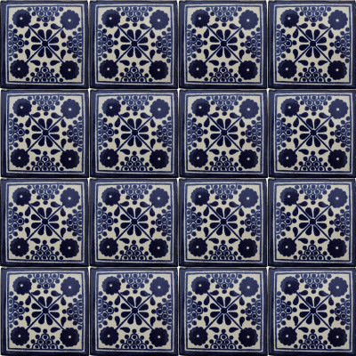 TalaMex Blue Damasco Talavera Mexican Tile Close-Up