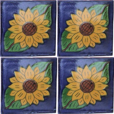 Sunflower II Talavera Mexican Tile Close-Up