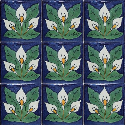 TalaMex Three-Lily Talavera Ceramic Tile Close-Up