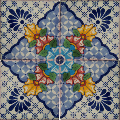TalaMex Blue Mesh Talavera Mexican Tile Close-Up