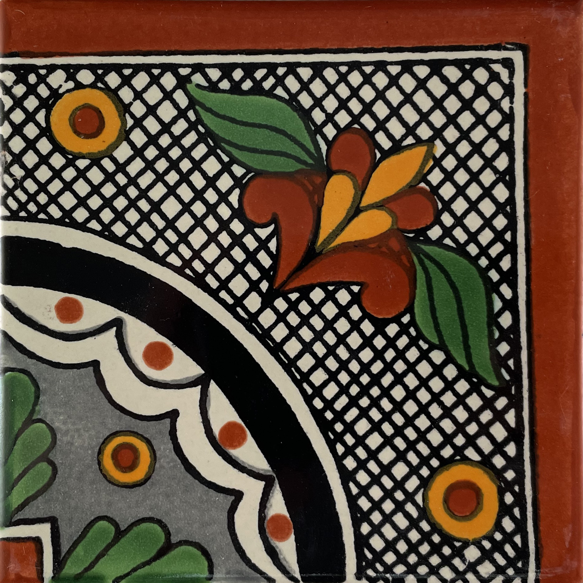 TalaMex Black Arc Corner Talavera Mexican Tile