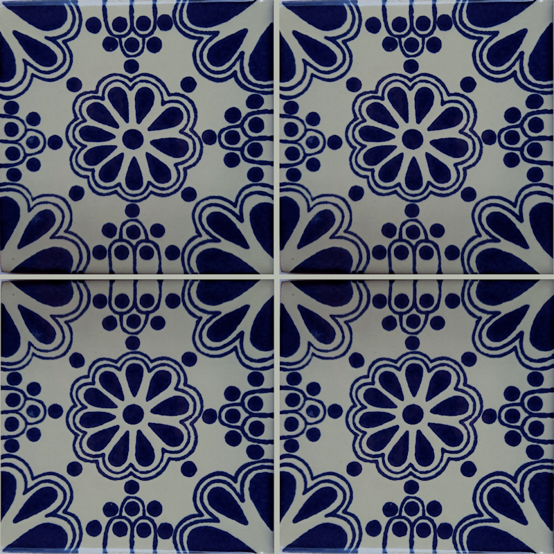 TalaMex Blue Bouquet Talavera Mexican Tile Details