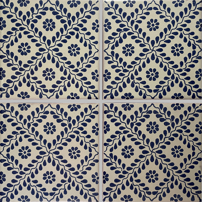 TalaMex Meshed Blue Leaves Talavera Mexican Tile Details