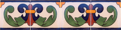 Right Green Greca Talavera Mexican Tile Close-Up