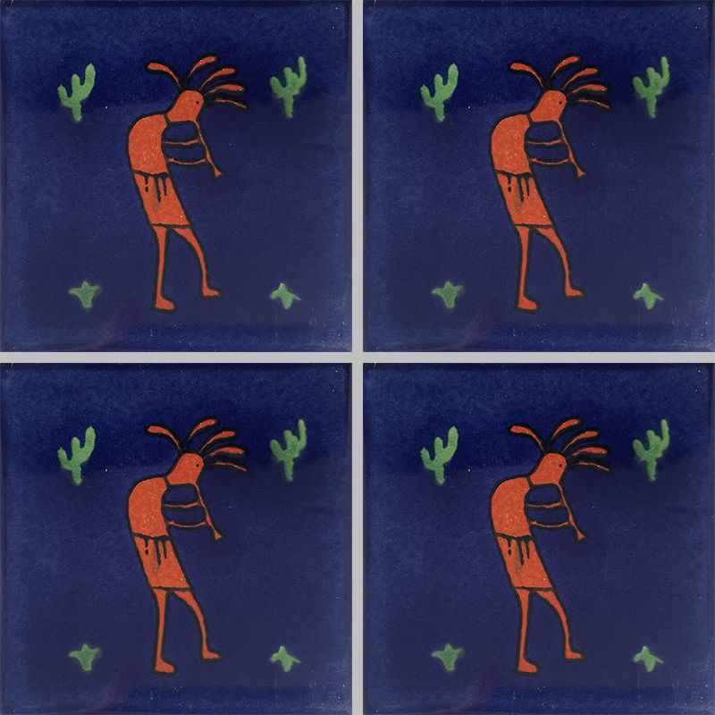 TalaMex Blue Kokopelli Talavera Mexican Tile Details