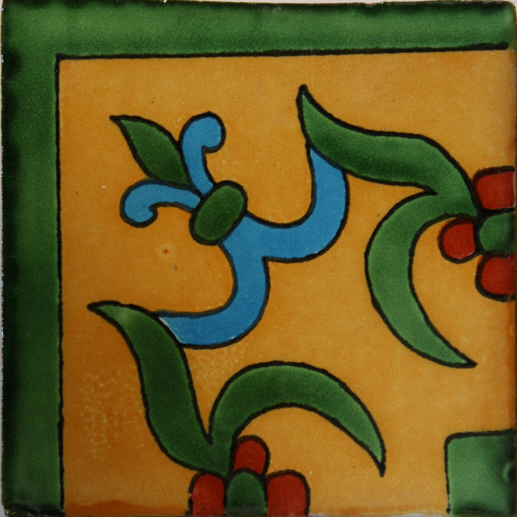 TalaMex Yellow Liz Flower Corner Talavera Mexican Tile