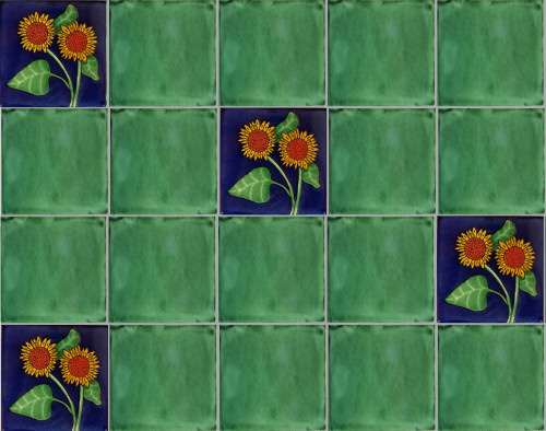 TalaMex Double Sunflower Talavera Mexican Tile Close-Up