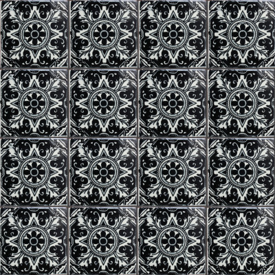 TalaMex Black Romalio Talavera Mexican Tile Close-Up