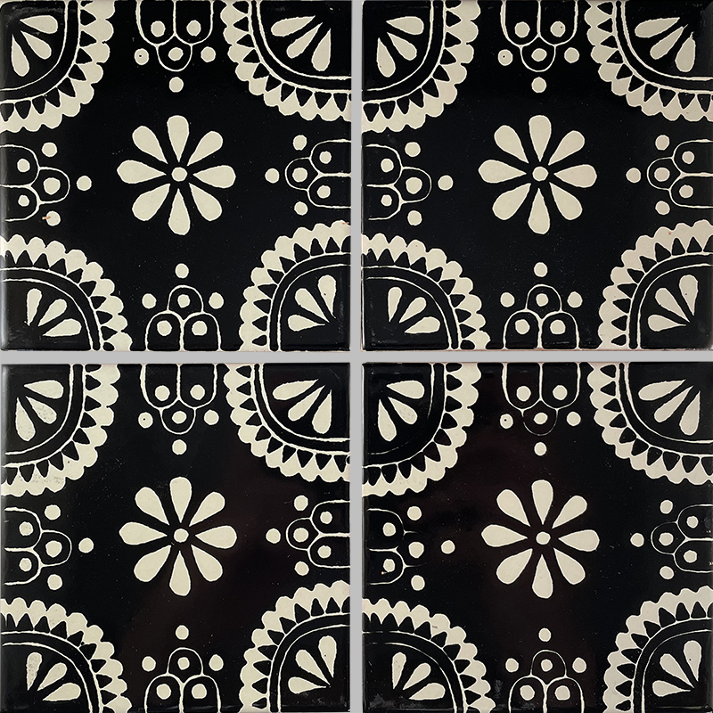 TalaMex White/Black Madrid Talavera Mexican Tile Details