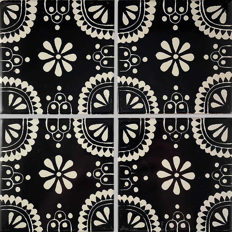 TalaMex White/Black Madrid Talavera Mexican Tile Details