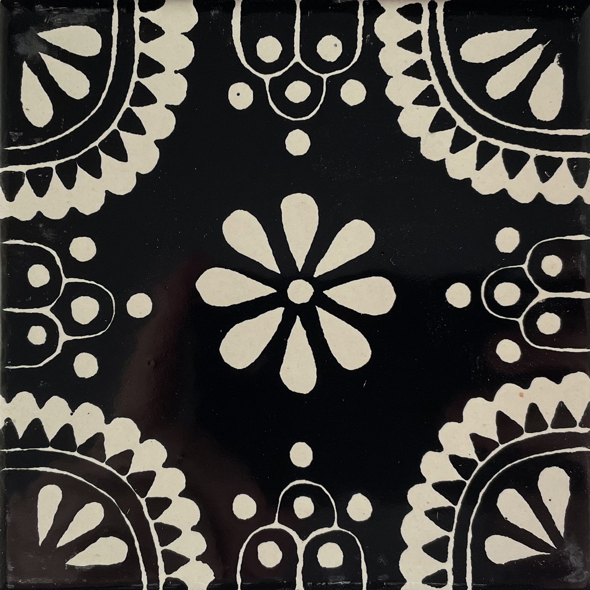 TalaMex White/Black Madrid Talavera Mexican Tile