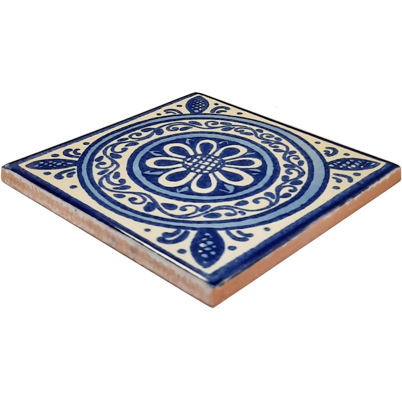 TalaMex Blue Target Talavera Mexican Tile Close-Up