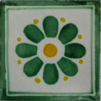 Green Daisy Talavera Mexican Tile