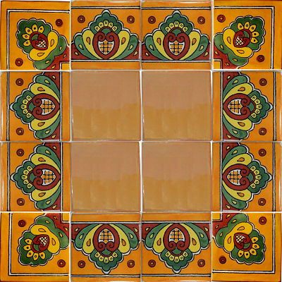 TalaMex Orange Royal Crown Talavera Mexican Corner Tile Close-Up