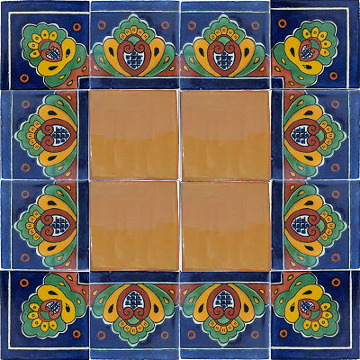 TalaMex Corner Blue Royal Talavera Mexican Tile Close-Up