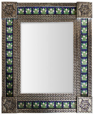 TalaMex Medium Brown Three-Lily Mexican Talavera Tile Mirror