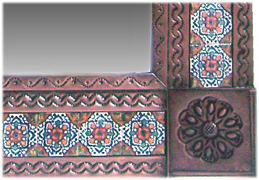 TalaMex Big Brown Gerona Tile Talavera Tin Mirror Close-Up