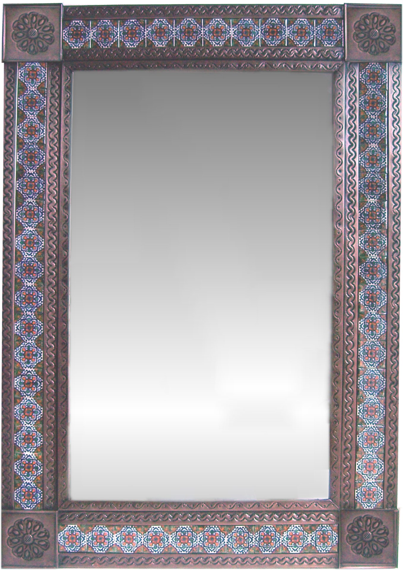 TalaMex Big Brown Gerona Tile Talavera Tin Mirror