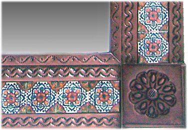 TalaMex Small Brown Gerona Mexican Tile Mirror Close-Up