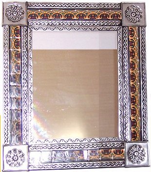 TalaMex Medium Silver Greca C Mexican Tile Mirror
