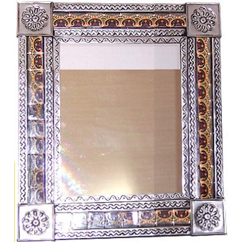 TalaMex Medium Silver Greca C Mexican Tile Mirror