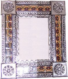 TalaMex Small Silver Greca C Mexican Tile Mirror