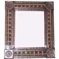 TalaMex Medium Brown Greca C Tile Talavera Tin Mirror