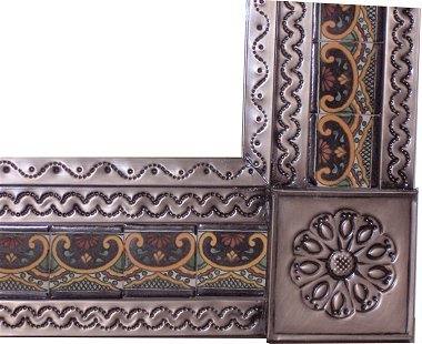 TalaMex Medium Brown Greca C Tile Talavera Tin Mirror Close-Up