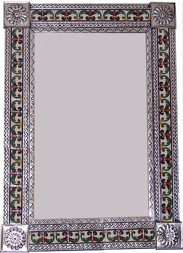 Big Silver Greca II Mexican Tile Mirror