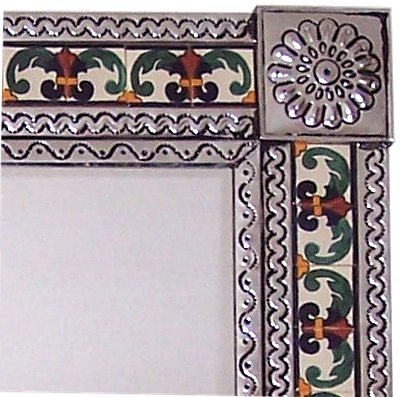 Big Silver Greca II Mexican Tile Mirror Close-Up