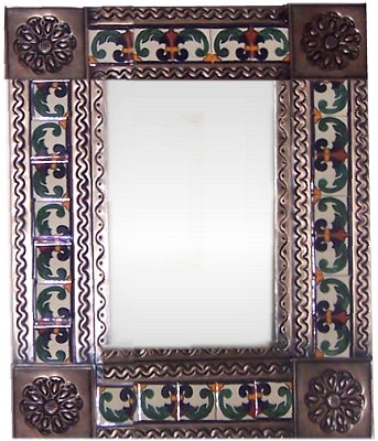 Small Brown Greca II Mexican Tile Mirror