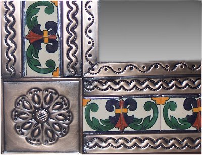 Small Brown Greca II Mexican Tile Mirror Close-Up