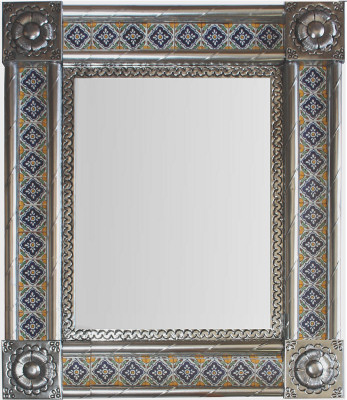 TalaMex Medium Silver Guadalajara Tile Talavera Tin Mirror
