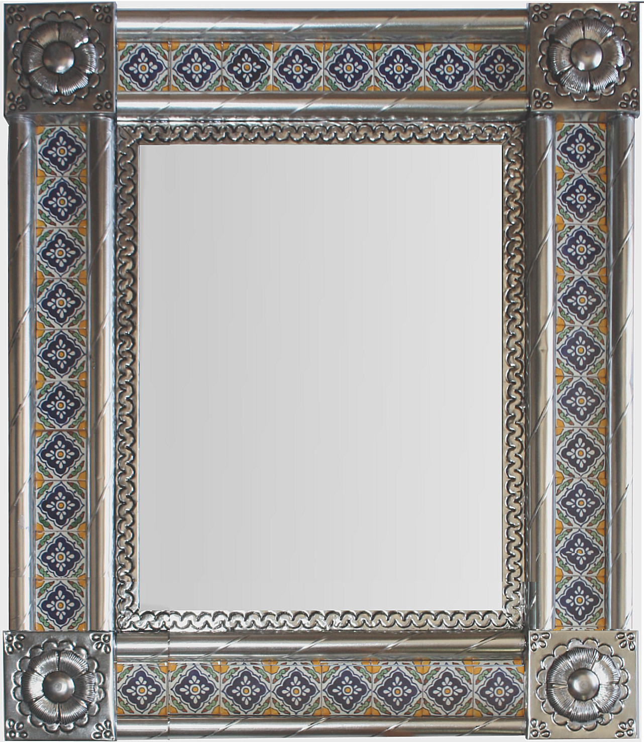 TalaMex Medium Silver Guadalajara Tile Talavera Tin Mirror