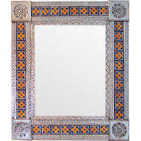 TalaMex Medium Silver Marigold Tile Talavera Tin Mirror